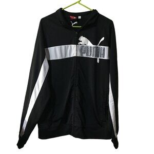 PUMA LIGHTWEIGHT ZIP UP BLACK JACKET WITH LOGO AND WHITE STRIPE MENS XL